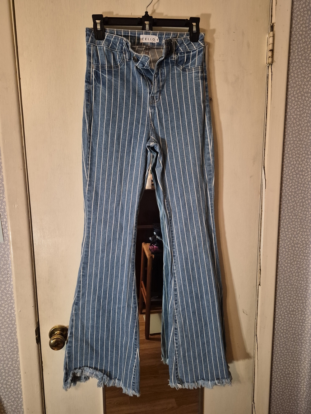 CELLO Blue Pinstripe High-Waist Flare Jeans